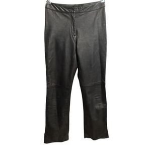 Cache Women's Leather Pants 2  Black 100% Leather Mid-Rise Ankle Slit Flared Leg